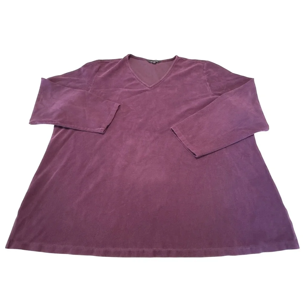 Lands End Womens 2X 20W-22W Plum Purple Ribbed Corduroy V-Neck Tunic Top Classic